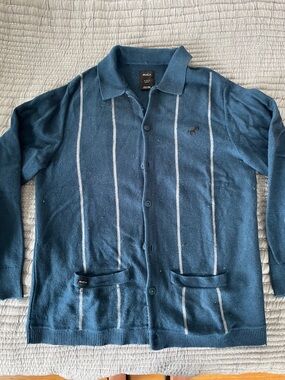 RVCA Men's Navy Blue Vertical Stripe Knit Shirt Jacket